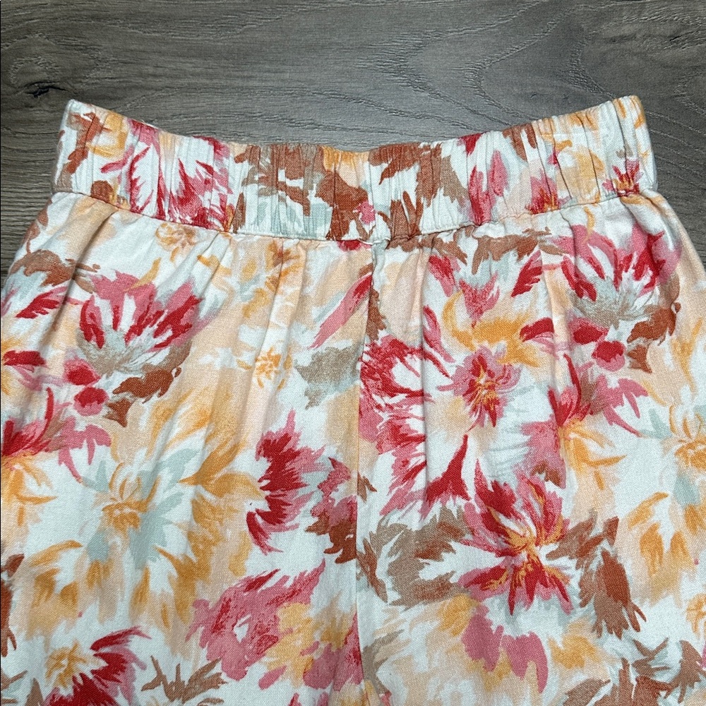 Abercrombie & Fitch High Rise Wide Leg Pleated Linen Floral Pants Orange Pink XS - Picture 6 of 14
